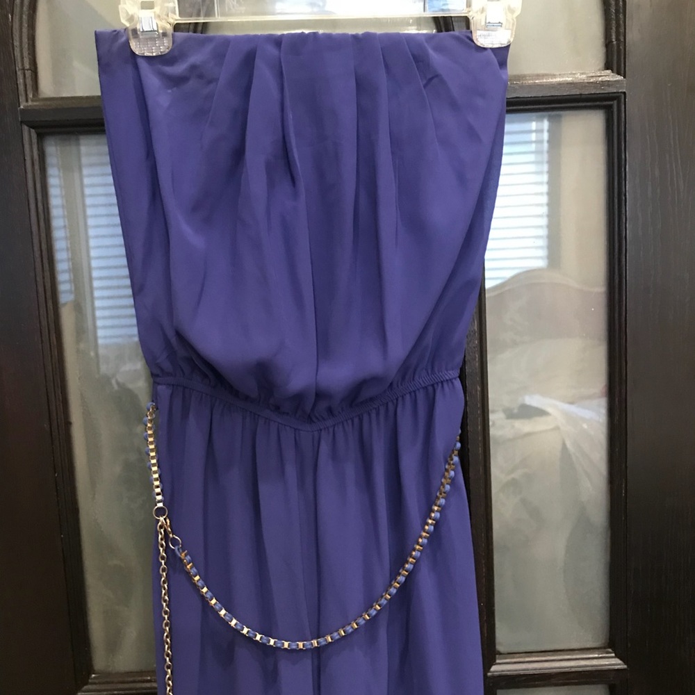 Purple strapless jumpsuit